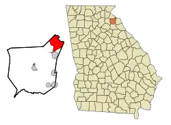 Location in Franklin County and the state of Georgia