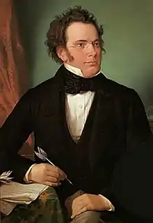 Image 71875 oil painting of Franz Schubert by Wilhelm August Rieder, after his own 1825 watercolor portrait (from Classical period (music))