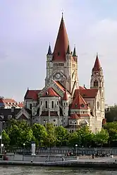 St. Francis of Assisi Church in Vienna seen from Reichsbrücke.