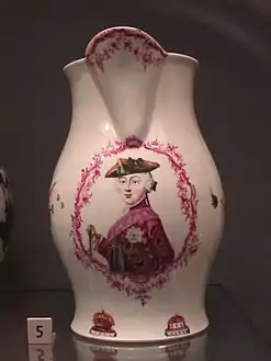 Porcelain jug with image of Frederick of Prussia  c. 1760