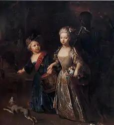 Frederick, Crown Prince of Prussia, later Frederick the Great, with his sister, Wilhelmine, as children (c. 1715). Painting by Antoine Pesne