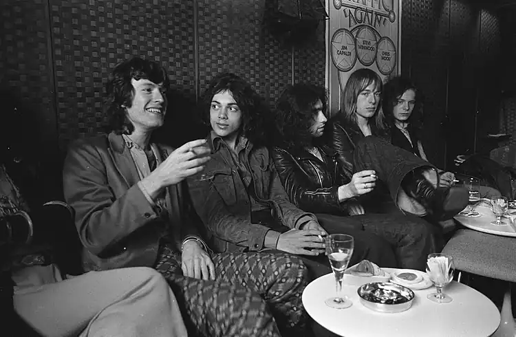 Free in Amsterdam with Steve Winwood, 1970. Left to right: Winwood, Andy Fraser, Paul Rodgers, Simon Kirke, Paul Kossoff.
