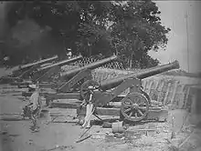 French Navy troops taking possession of Japanese cannons at Shimonoseki.