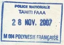 Entry stamp at Fa'a'ā International Airport in French Polynesia