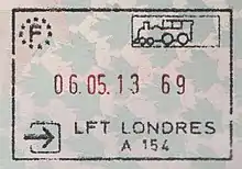 Entry stamp into the Schengen Area issued by the French Border Police at St Pancras International station. ('LFT' stands for 'Liaison fixe transmanche' (literally: cross-Channel fixed link))