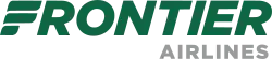 Logotype of the words Frontier Airlines with a stylized F