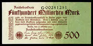 500&nbsp;billion (500 Milliarden) marks, Berlin, 1923