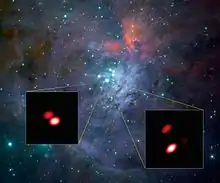 One of the components of the cluster (Theta1 Orionis F, lower left) is a double star.