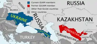 GUAM members in blue; former member in red