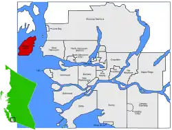 Location of Bowen Island in Greater Vancouver