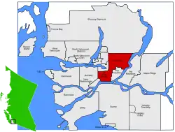 Location of Coquitlam within Metro Vancouver