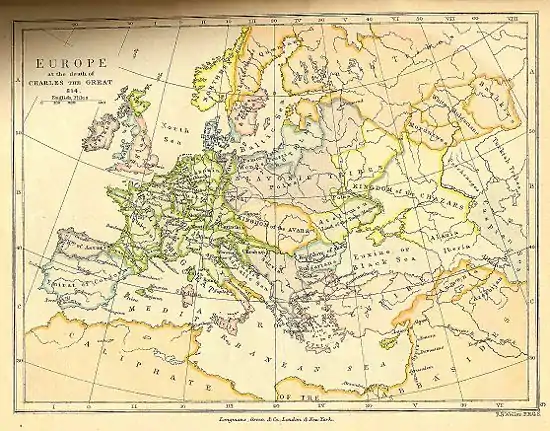 Europe at the death of Charlemagne in 814