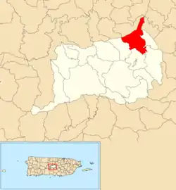 Location of Gato within the municipality of Orocovis shown in red