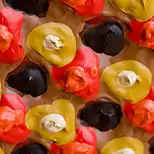 A closeup view of the painting The soft dream (2008), showing individual dots of paint