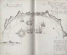 Old map showing a Mauritian bay, with a D indicating where dodos were found
