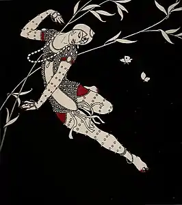 The exoticism of the Ballets Russes had a strong influence on early Deco. A drawing of the dancer Vaslav Nijinsky by Paris fashion artist Georges Barbier (1913).