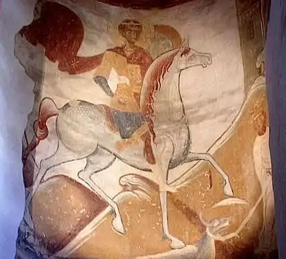 A 12th-century depiction of Saint George in a church at the Staraya Ladoga Fortress of Staraya Ladoga
