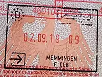 Entry stamp for air travel, issued at Memmingen Airport
