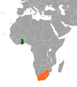 Map indicating locations of Ghana and South Africa