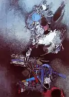 Gjelosh Gjokaj, Chicken, 1985 oil on canvas, 120 × 80&nbsp;cm