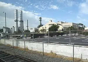 View of Glenarm Power Plant, Pasadena, California, from the Gold Line train.