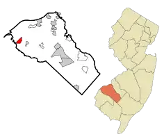 Map of Beckett highlighted within Gloucester County. Inset: Location of Gloucester County in New Jersey.