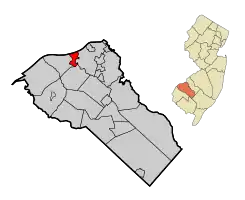 Map of Paulsboro highlighted within Gloucester County. Inset: Location of Gloucester County in New Jersey.