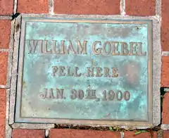 A plaque in front of the Old State Capitol marks where Goebel fell after being shot.