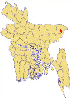 Location of Golapganj Upazila