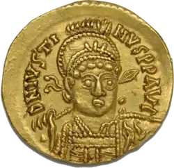 Golden coin depicting Justin I