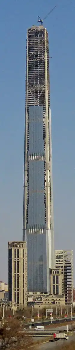 Wide-angle photograph of a building under construction
