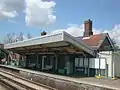 Buildings and canopy on Platform 1, looking west.