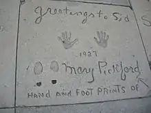 Pickford's handprints and footprints at Grauman's Chinese Theatre in Hollywood, California