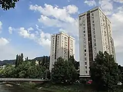 Residential high-rise buildings on the side of the Miljacka river