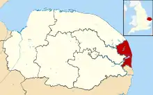 Great Yarmouth shown within Norfolk