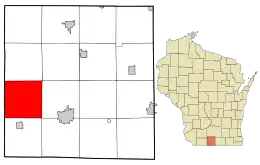Location in Green County and the state of Wisconsin.