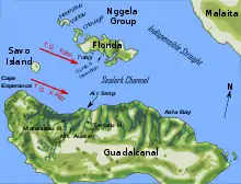 Routes of Allied amphibious forces for landings on Guadalcanal and Tulagi, 7 August 1942