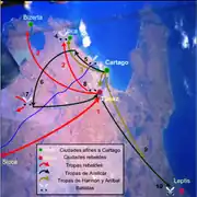 A map showing the major movements of both sides during the war