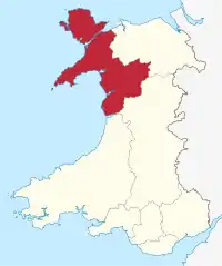 Gwynedd shown within Wales as a preserved county