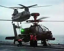 Apache and Chinook at sea on HMS Ocean
