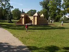 A wooden castle at playground in Rakvere, Estonia