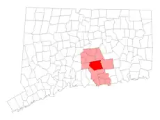 Haddam's location within Middlesex County and Connecticut