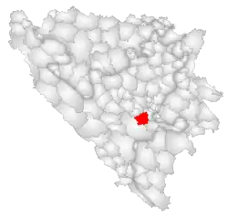 Location of Hadžići within Bosnia and Herzegovina.