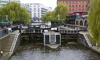 Image 16Camden Lock or Hampstead Road Lock in Camden Town, north London is the only twin lock on the Regents Canal.
