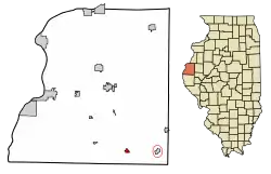 Location of Bowen in Hancock County, Illinois.