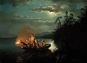 Lystringen, Hans Gude and Adolph Tidemand  (Fishing with a harpoon. 1851)