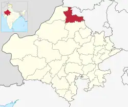 Location of Hanumangarh district in Rajasthan