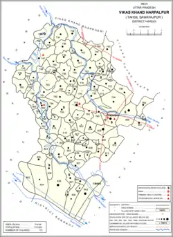 Map showing Satautha (#794) in Harpalpur CD block