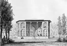 An 1840 drawing of Hasht Behesht by French artist Pascal Coste.