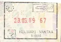 Entry stamp for air travel, issued at Helsinki Airport